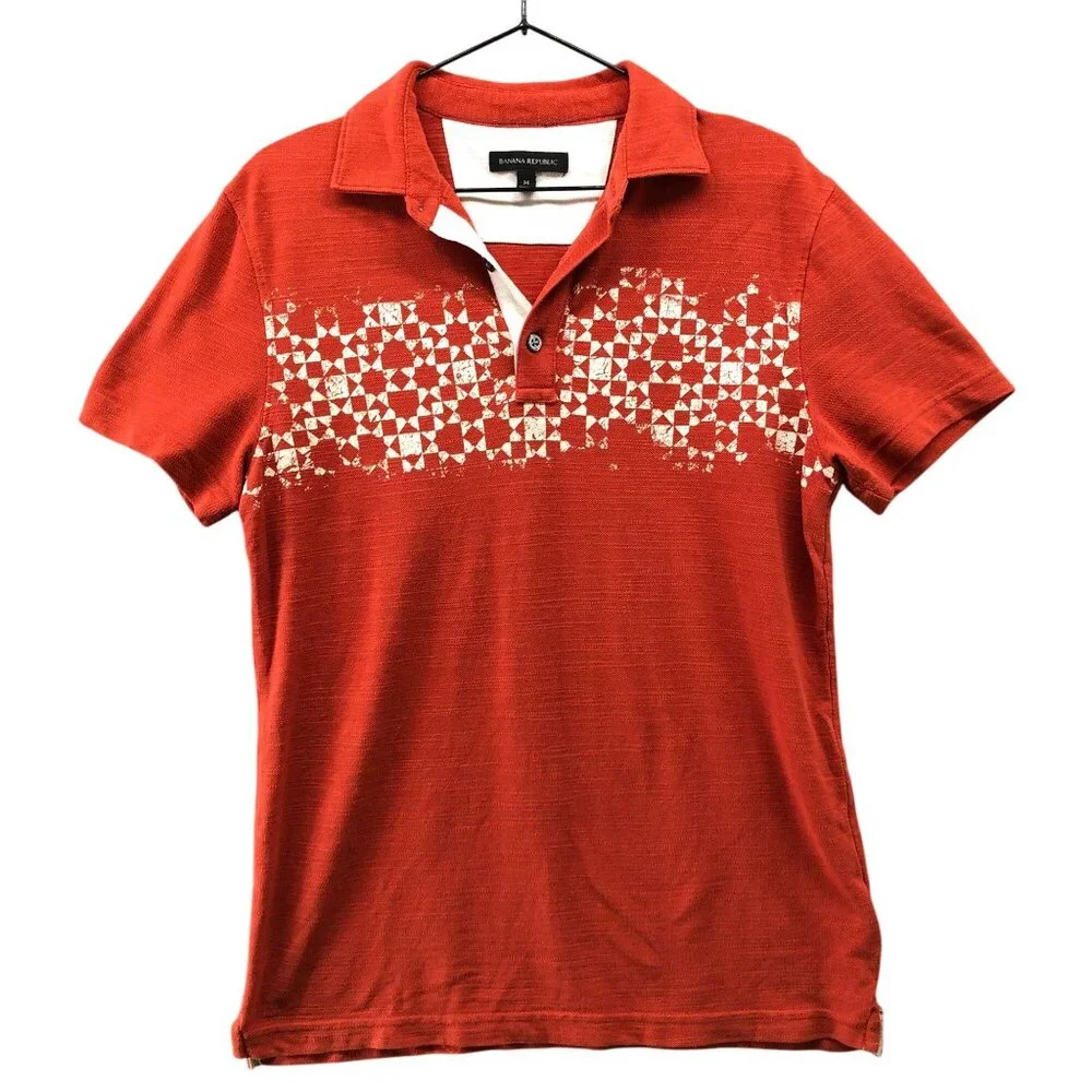 Banana Republic Polo Shirt Mens M Short Sleeve‎ Printed Burnt Orange Terracotta